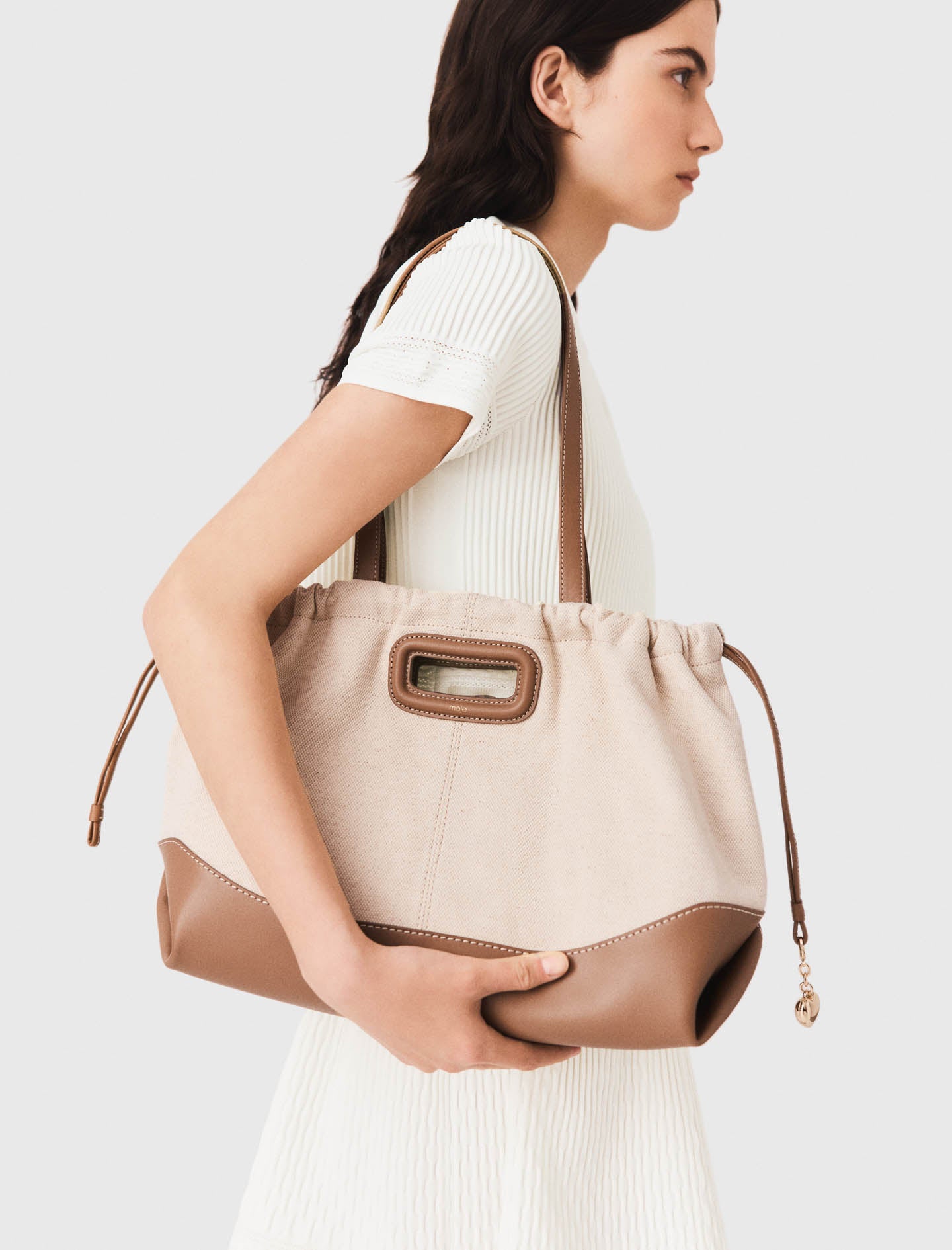 Milpli canvas and leather tote bag Moka/White