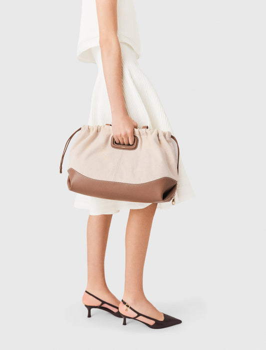 Milpli canvas and leather tote bag Moka/White