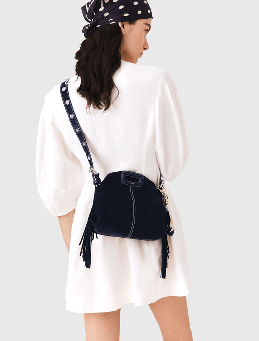 Topstitched suede mini Miss M bag Marine Blue