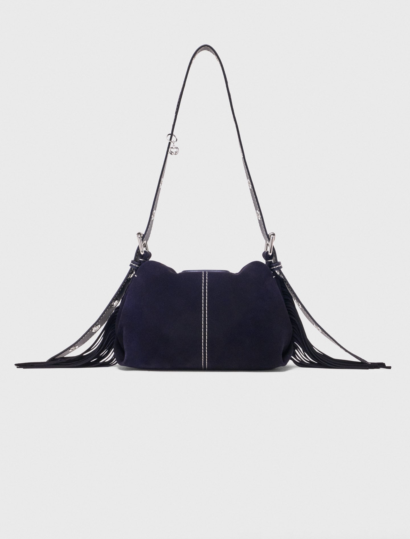 Topstitched suede mini Miss M bag Marine Blue