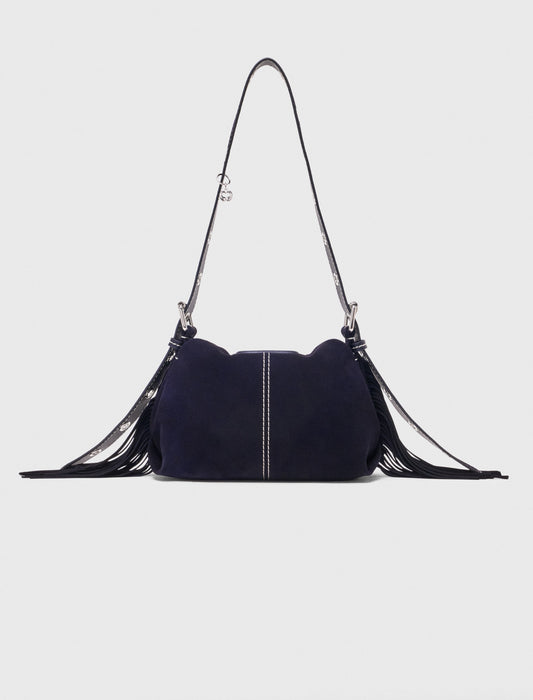 Topstitched suede mini Miss M bag Marine Blue