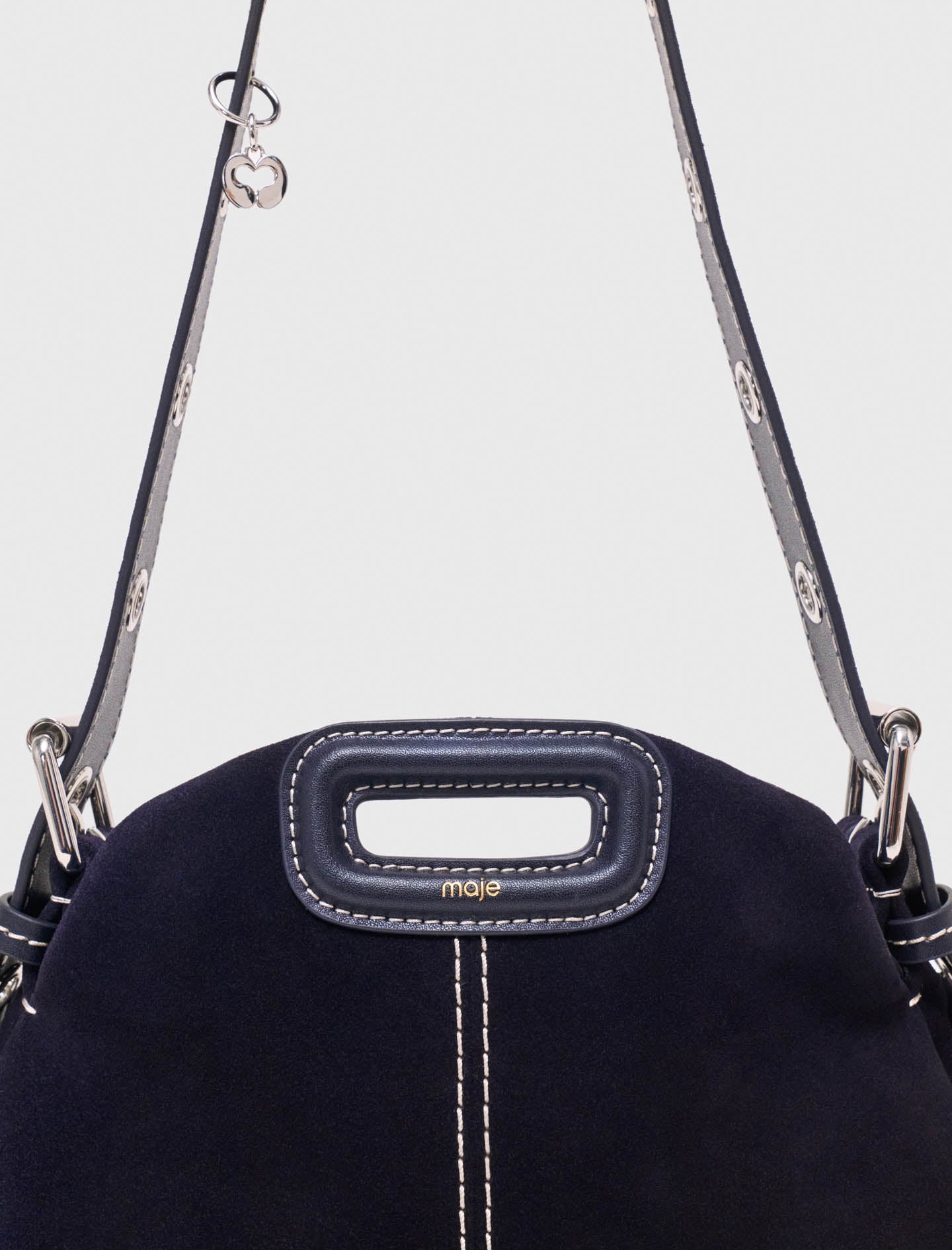 Topstitched suede mini Miss M bag Marine Blue