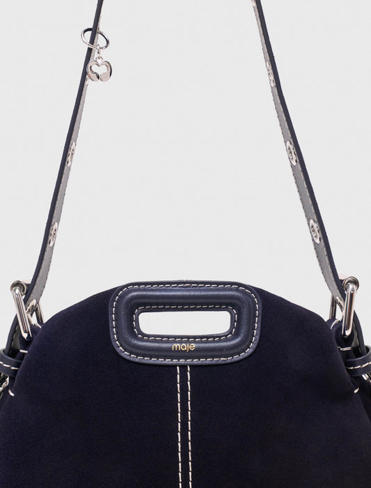 Topstitched suede mini Miss M bag Marine Blue