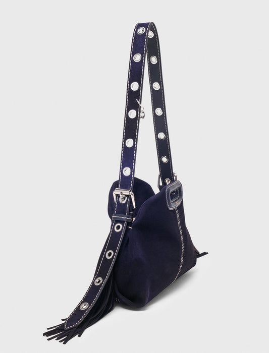 Topstitched suede mini Miss M bag Marine Blue