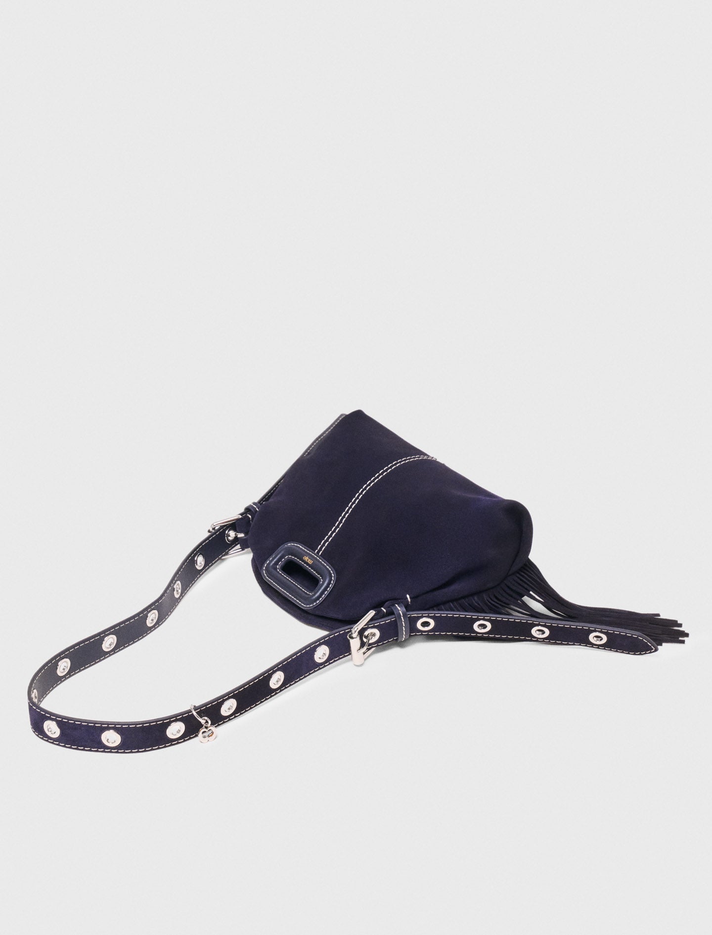 Topstitched suede mini Miss M bag Marine Blue