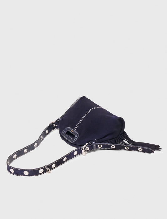 Topstitched suede mini Miss M bag Marine Blue