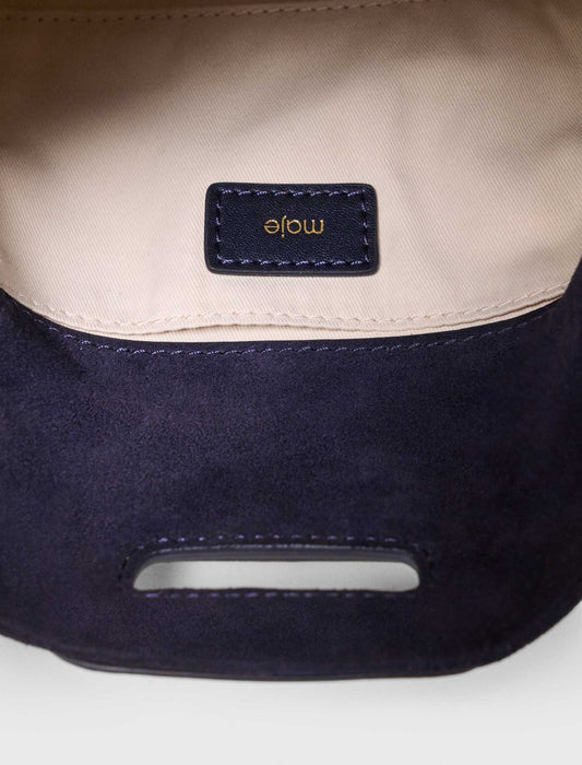 Topstitched suede mini Miss M bag Marine Blue