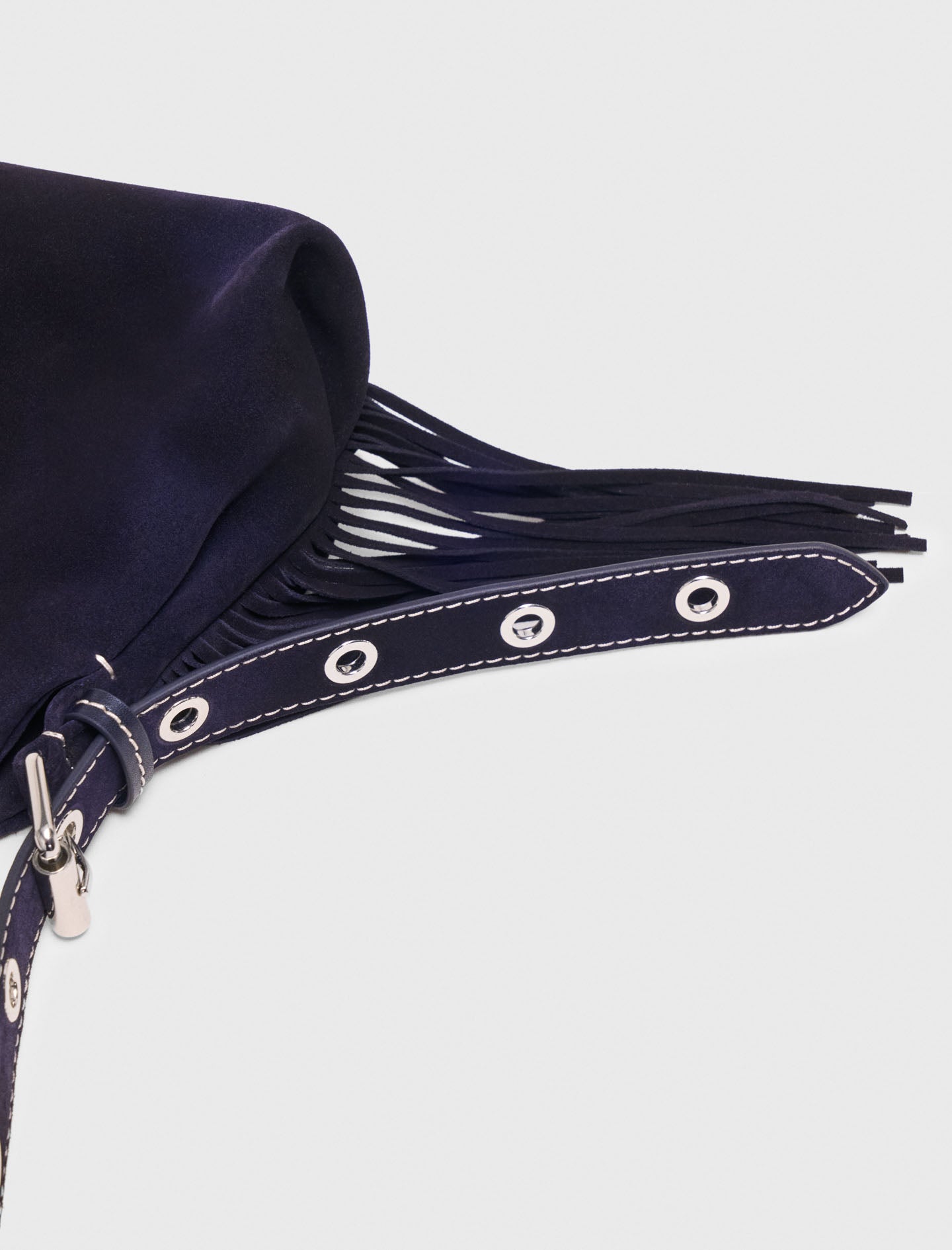Topstitched suede mini Miss M bag Marine Blue