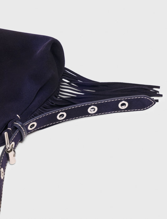 Topstitched suede mini Miss M bag Marine Blue