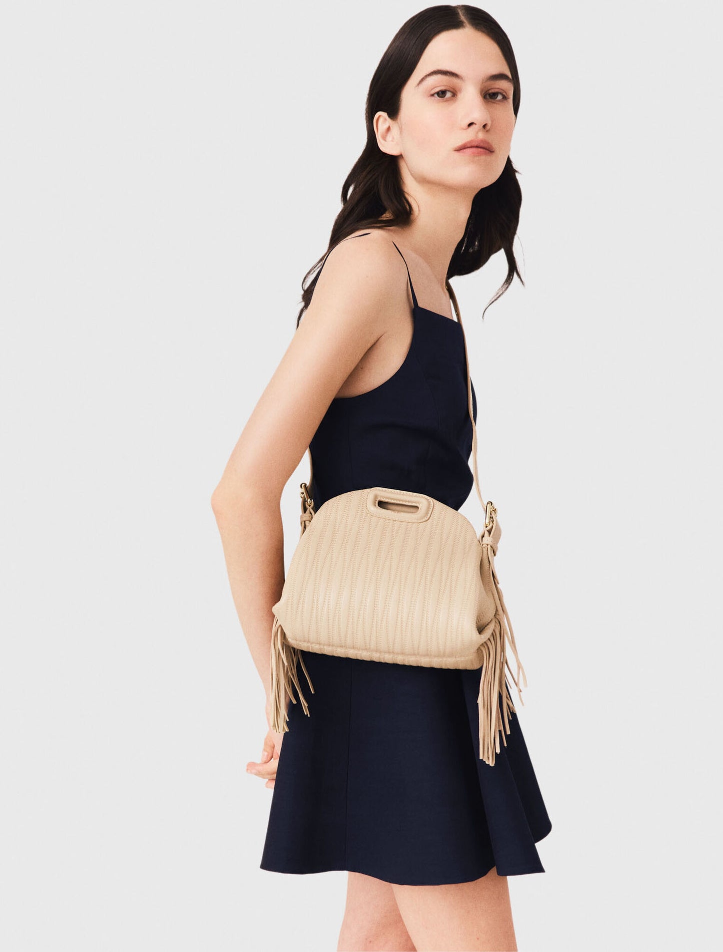 Stitched leather mini Miss M bag Cream