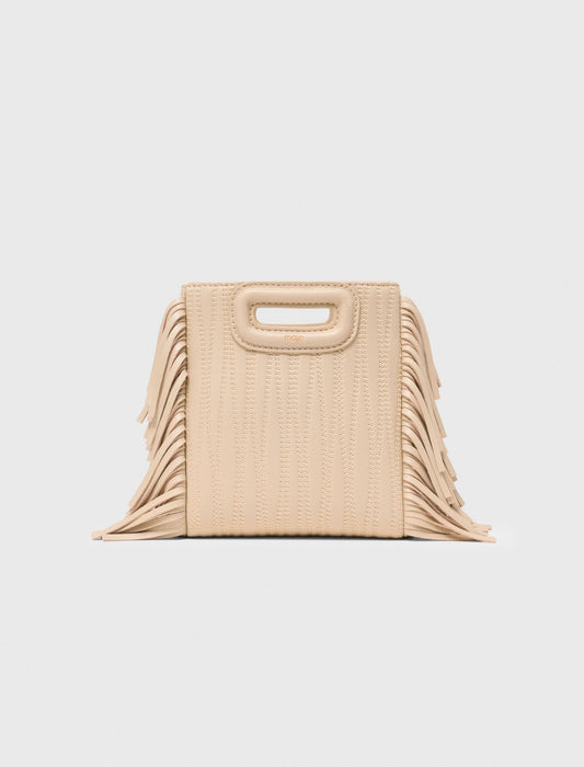 Topstitched leather mini M bag Cream