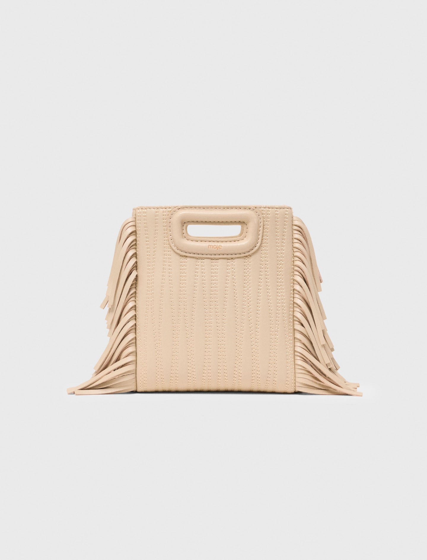 Topstitched leather mini M bag Cream