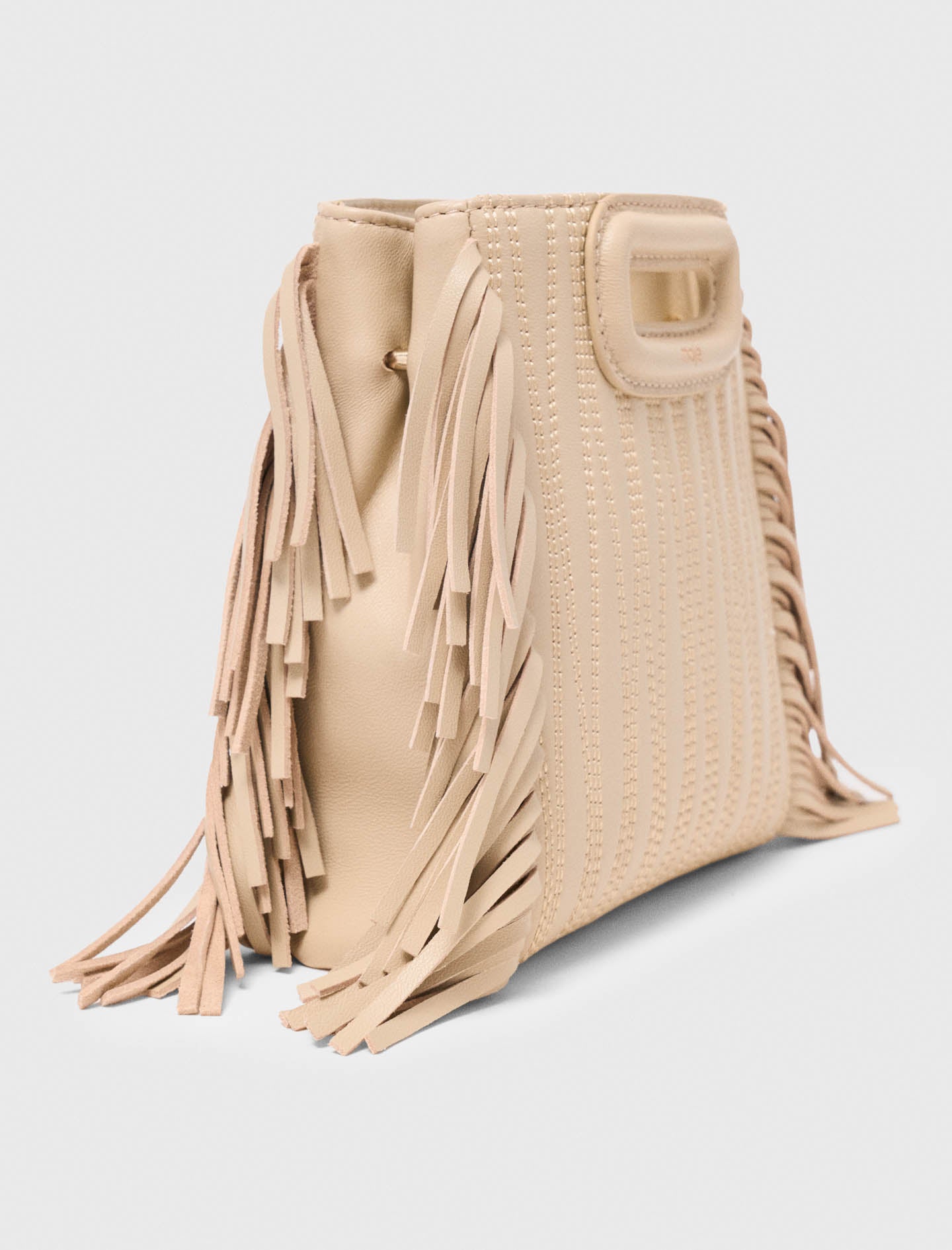 Topstitched leather mini M bag Cream
