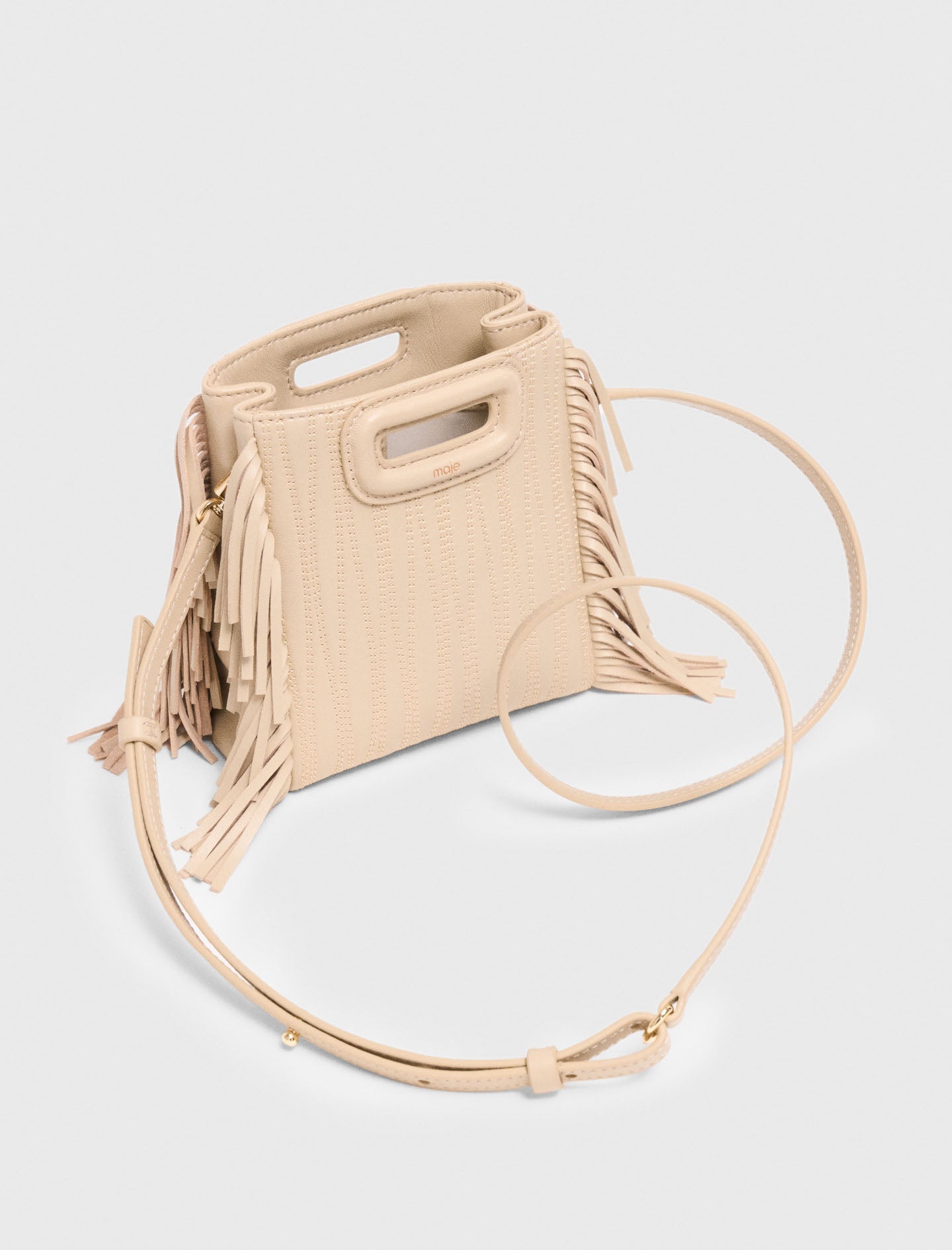 Topstitched leather mini M bag Cream