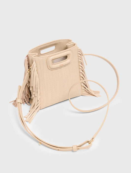 Topstitched leather mini M bag Cream