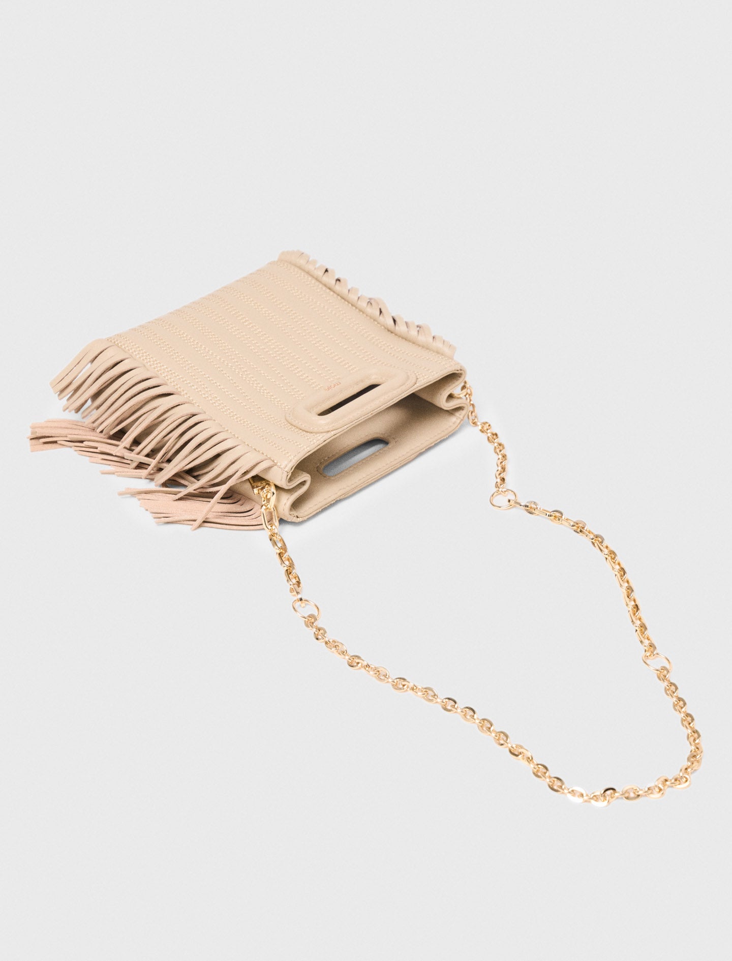 Topstitched leather mini M bag Cream