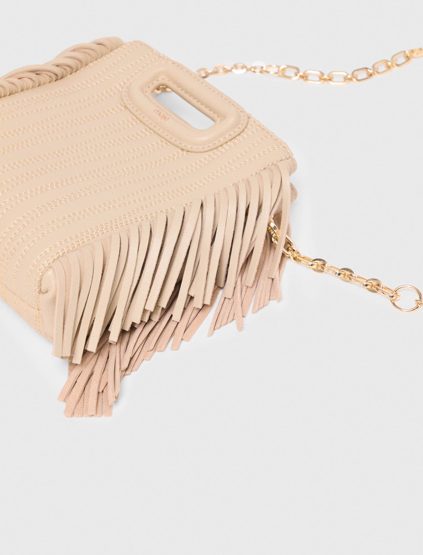 Topstitched leather mini M bag Cream