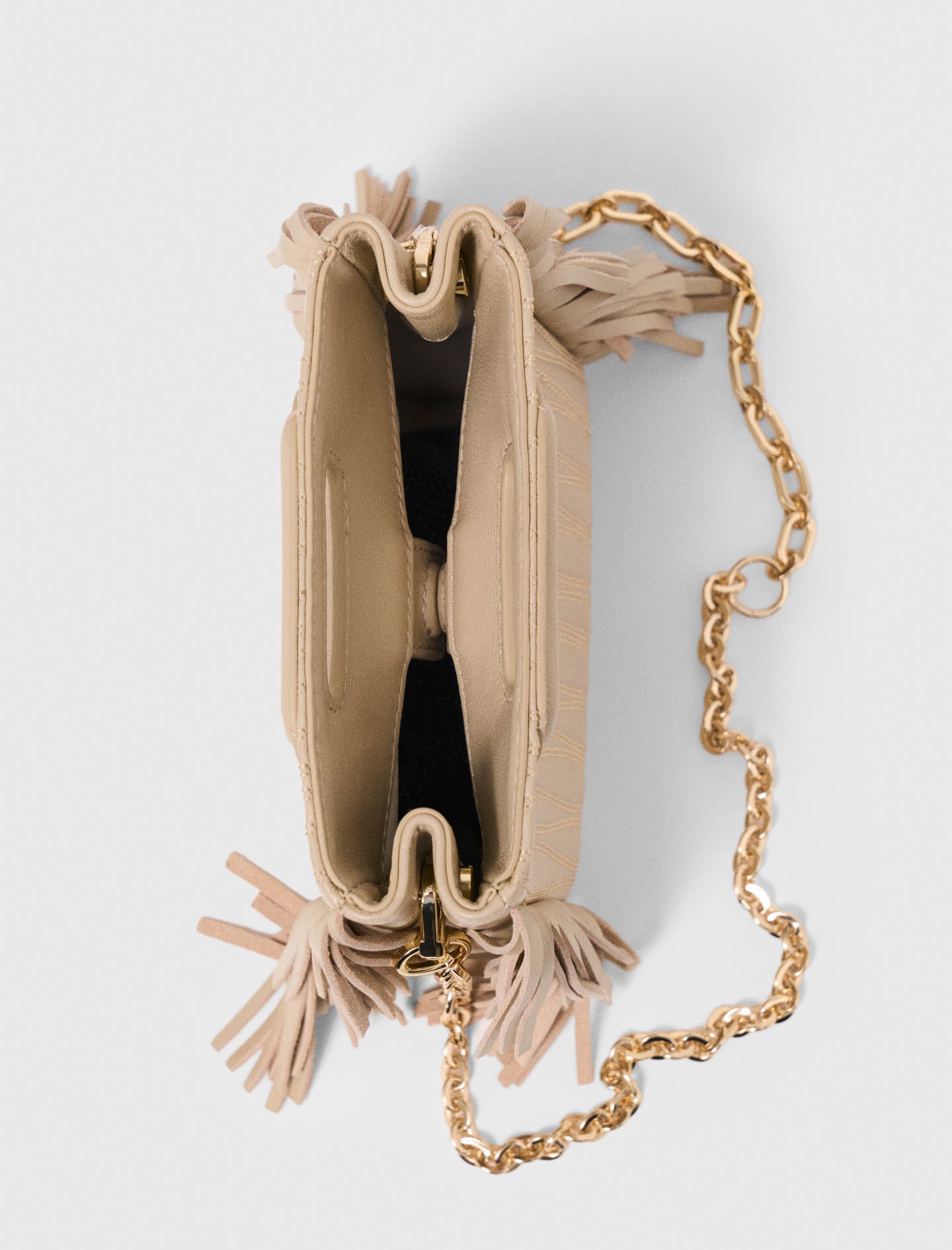 Topstitched leather mini M bag Cream