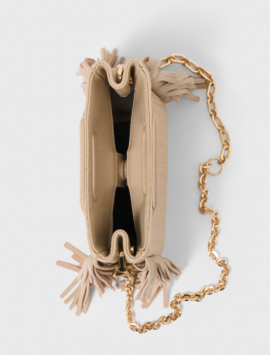 Topstitched leather mini M bag Cream