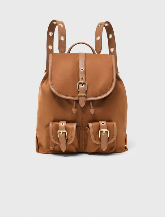 Leather and nylon backpack Camel