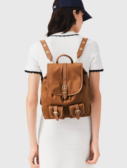 Leather and nylon backpack Camel