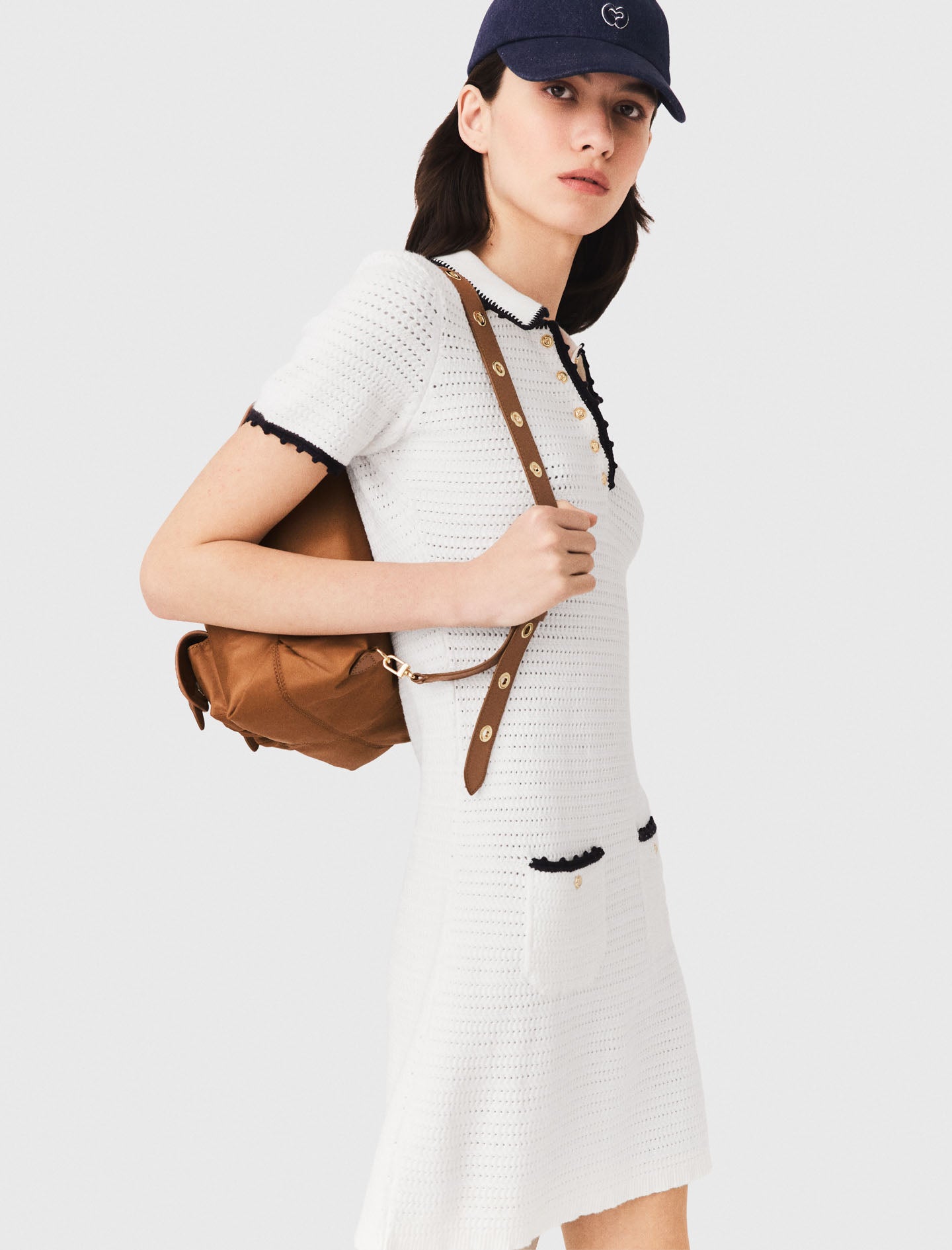 Leather and nylon backpack Camel
