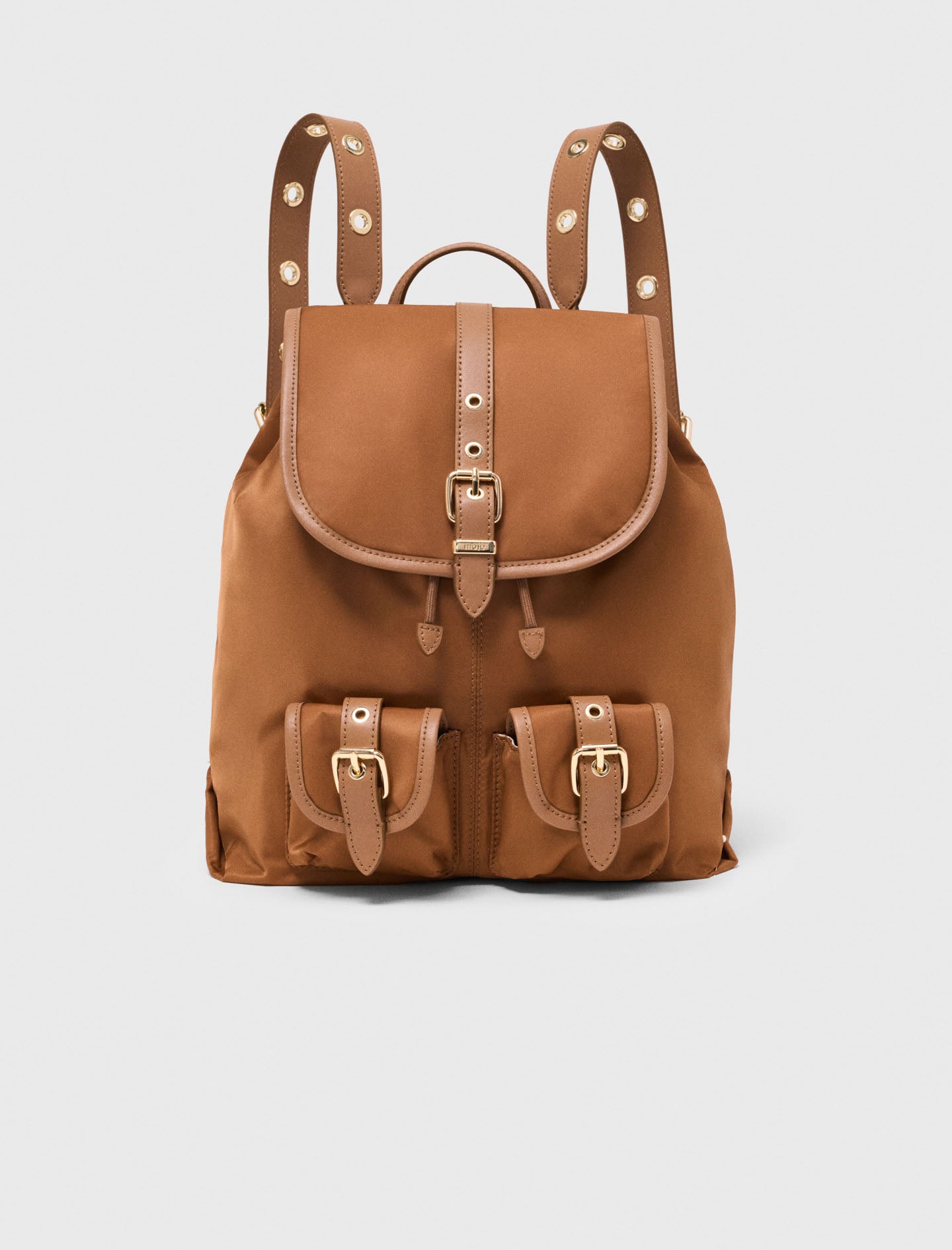 Leather and nylon backpack Camel