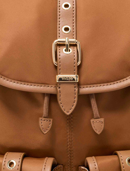 Leather and nylon backpack Camel