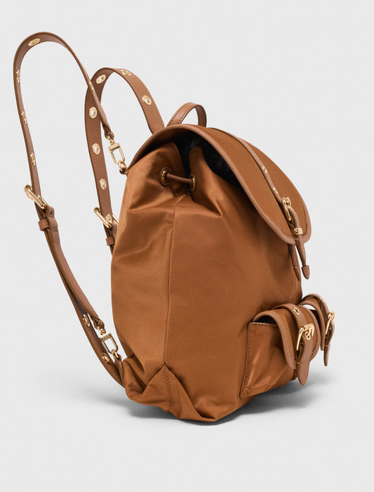 Leather and nylon backpack Camel