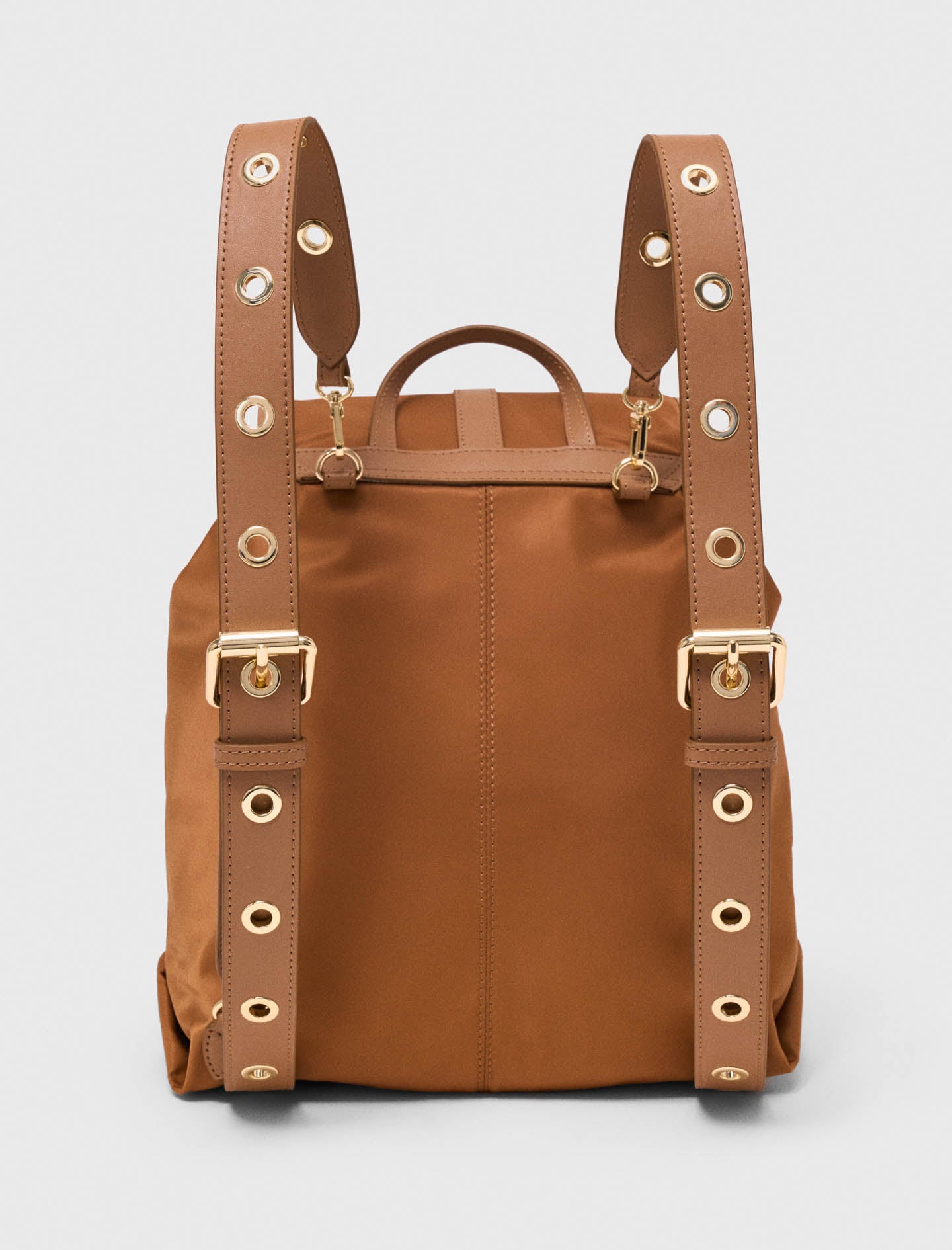 Leather and nylon backpack Camel