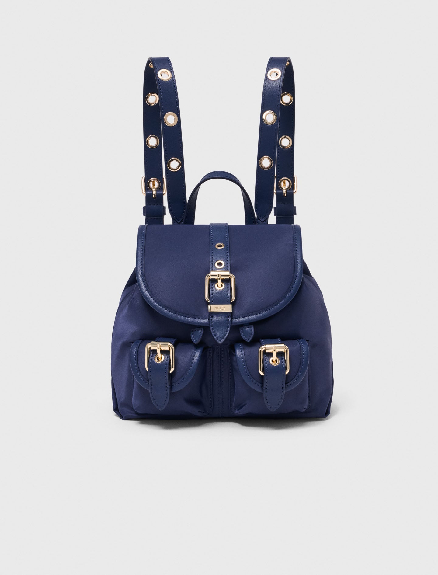 Mini leather and nylon backpack Marine Blue