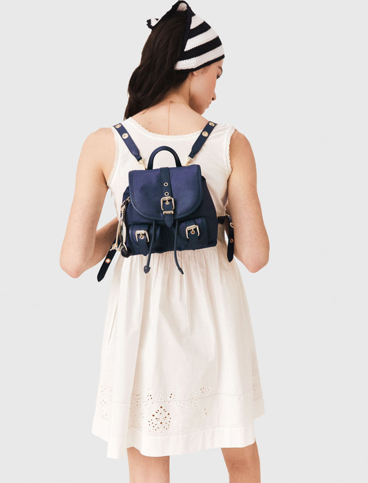 Mini leather and nylon backpack Marine Blue