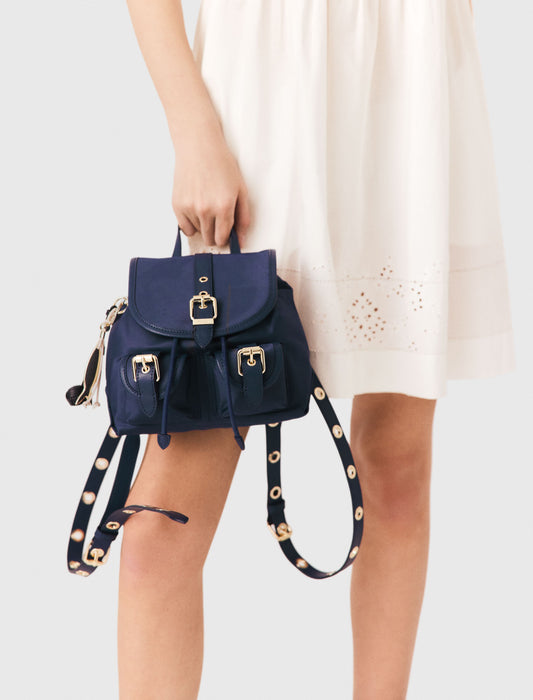 Mini leather and nylon backpack Marine Blue