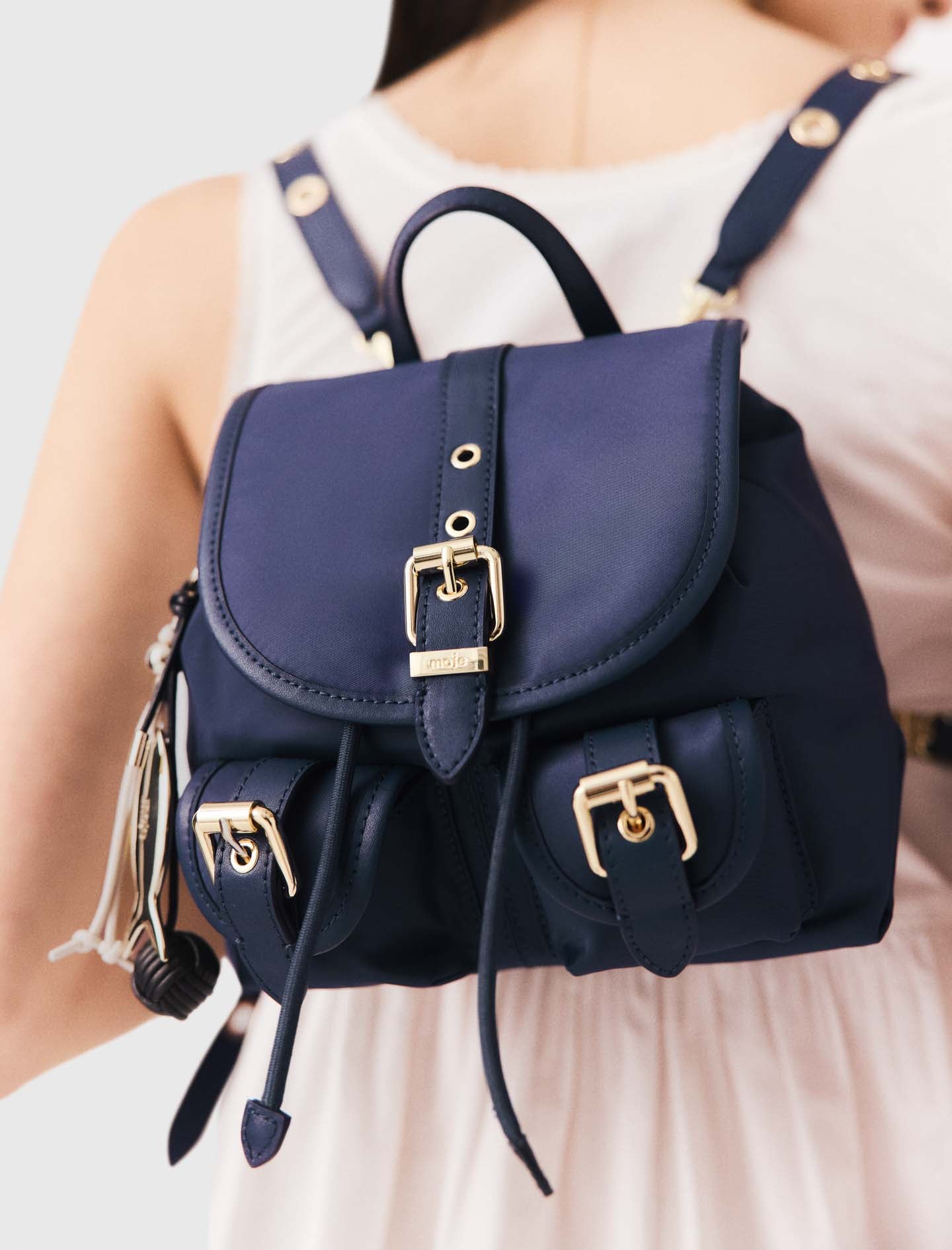 Mini leather and nylon backpack Marine Blue