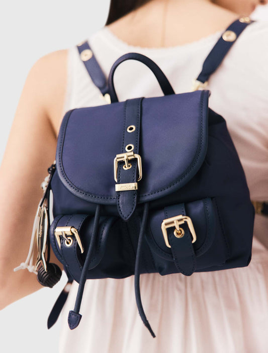 Mini leather and nylon backpack Marine Blue