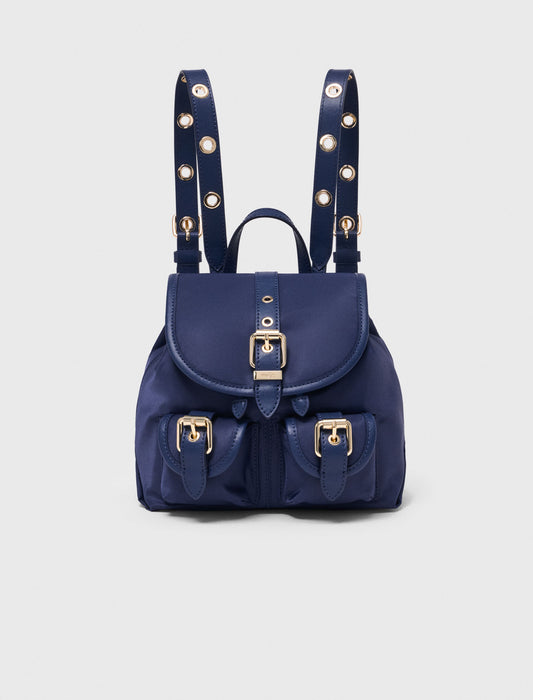 Mini leather and nylon backpack Marine Blue
