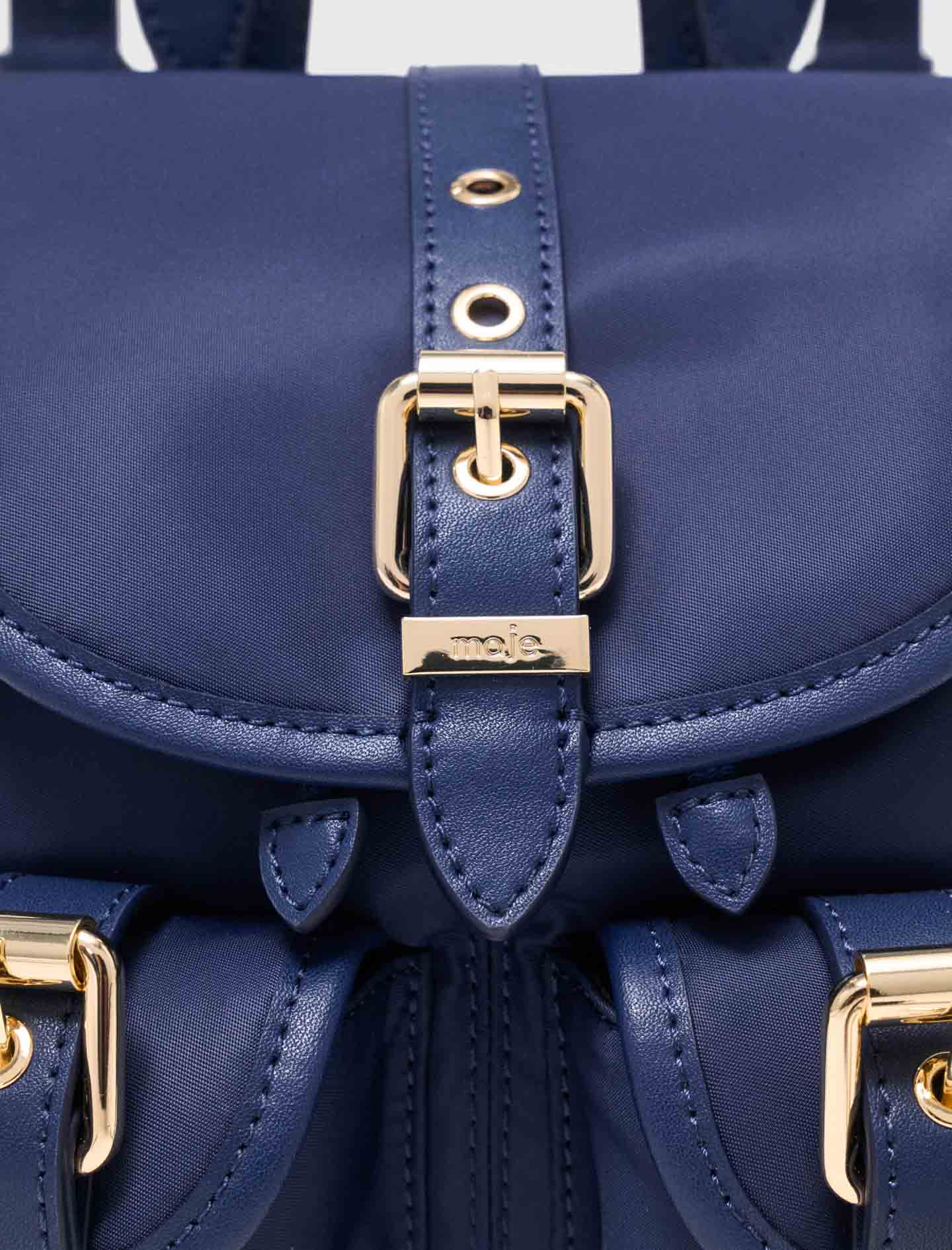 Mini leather and nylon backpack Marine Blue