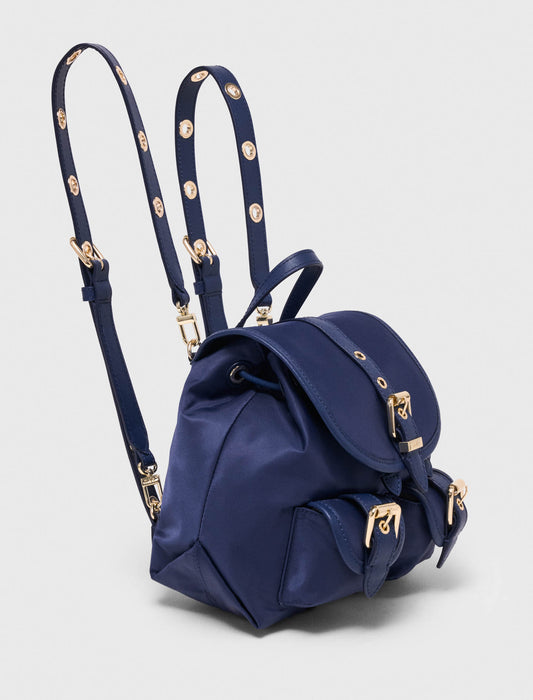Mini leather and nylon backpack Marine Blue