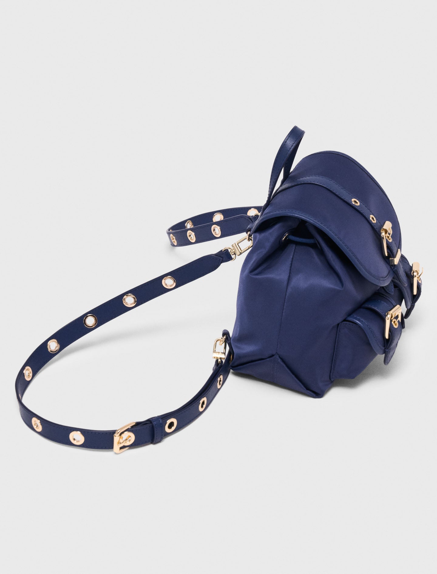 Mini leather and nylon backpack Marine Blue