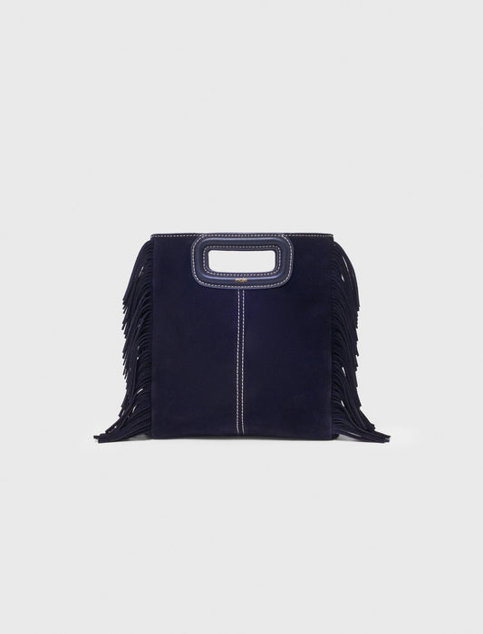 Topstitched suede M bag Marine Blue