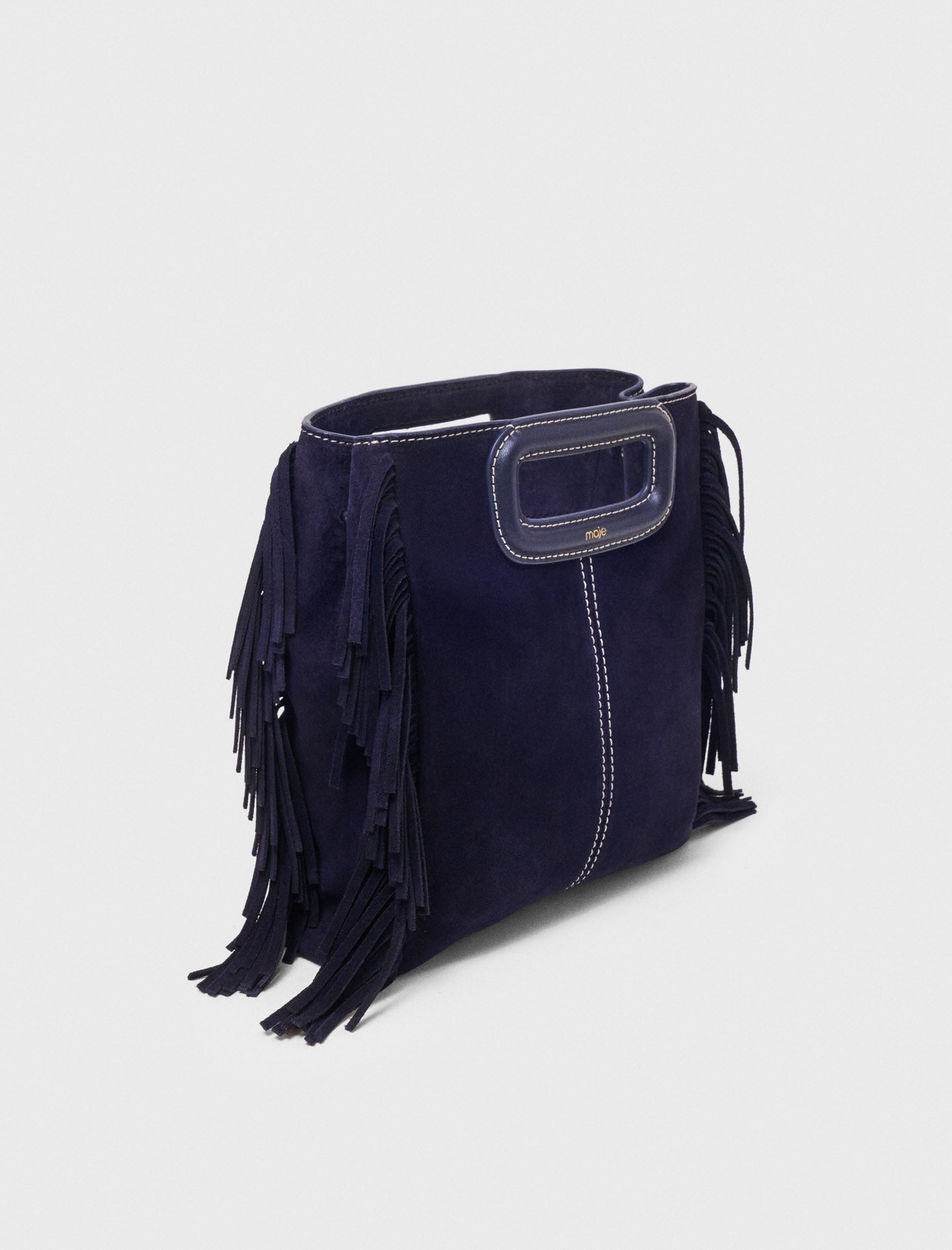 Topstitched suede M bag Marine Blue