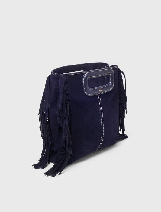 Topstitched suede M bag Marine Blue