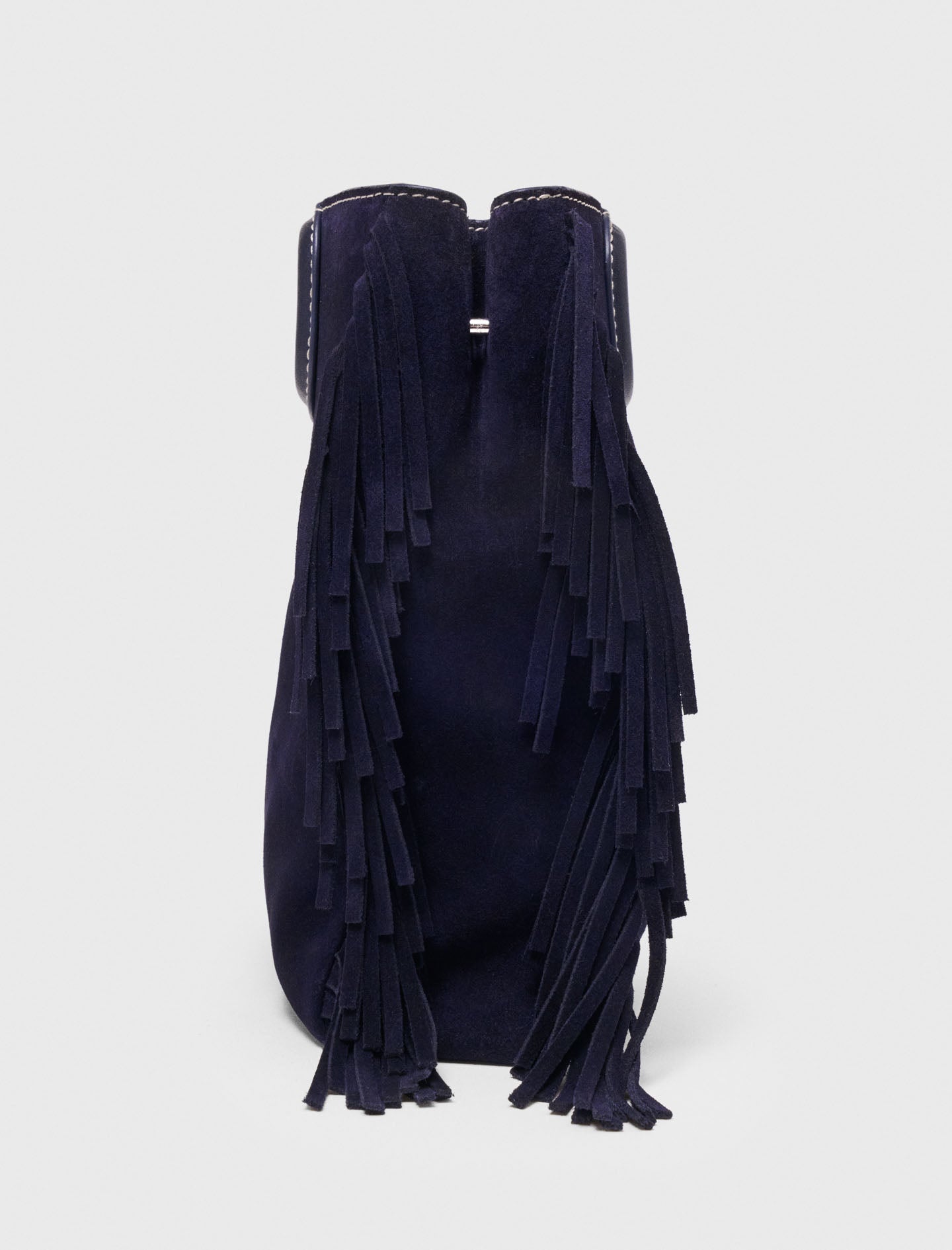 Topstitched suede M bag Marine Blue