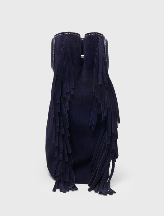 Topstitched suede M bag Marine Blue