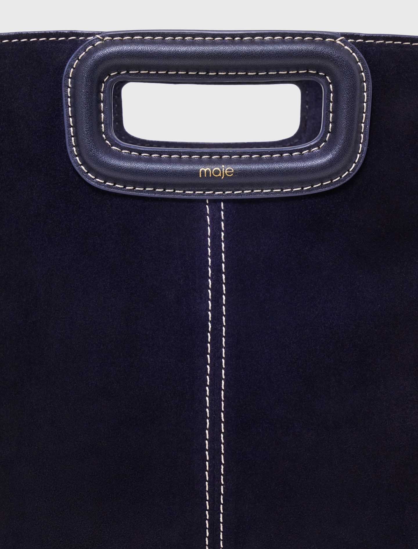 Topstitched suede M bag Marine Blue