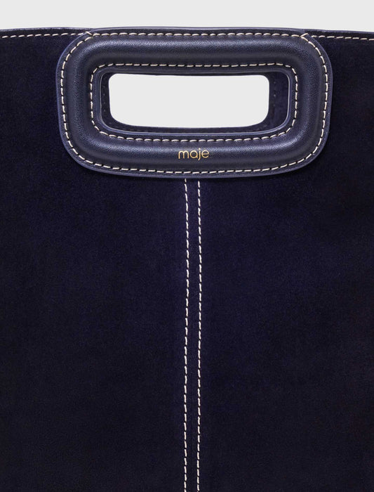 Topstitched suede M bag Marine Blue
