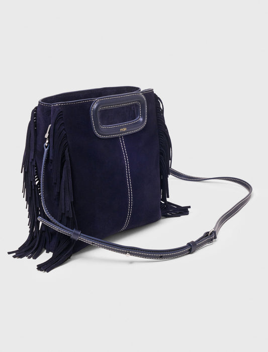 Topstitched suede M bag Marine Blue