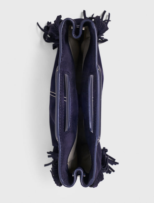 Topstitched suede M bag Marine Blue