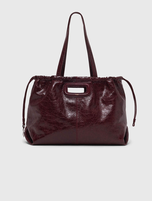 Crackled leather M Tote bag Burgundy