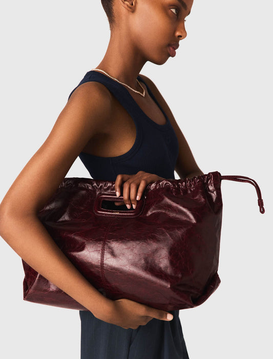 Crackled leather M Tote bag Burgundy